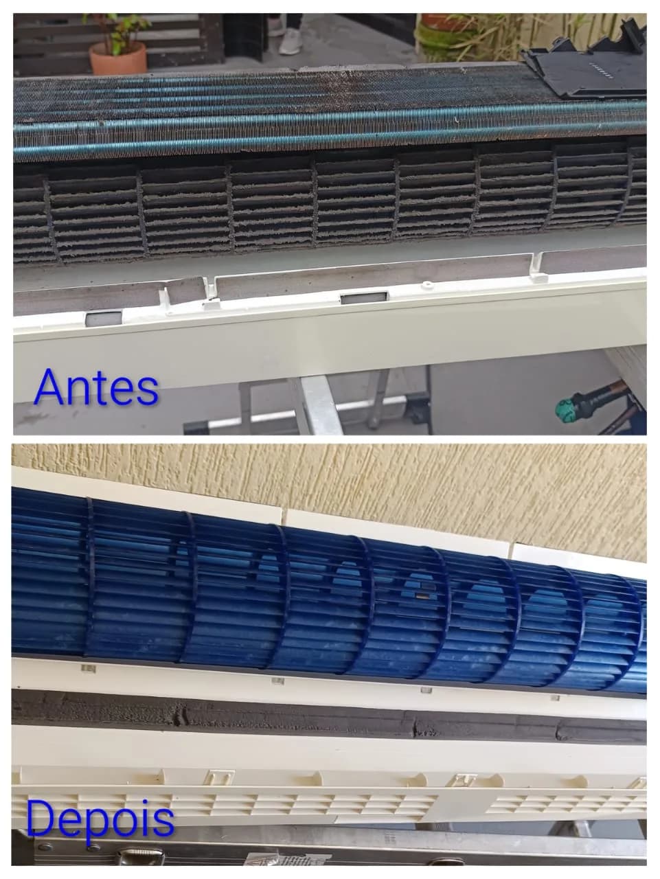 Comparativo antes e depois de higienização de equipamento